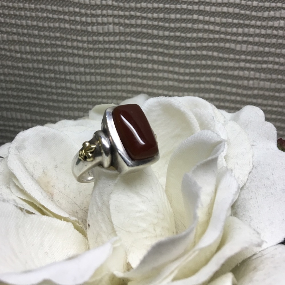 Ann King Carnelian 14K & .925 Fleur de Lis Ring